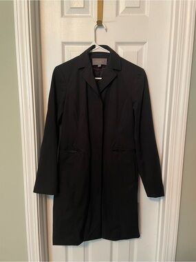 Ann Taylor Black Women’s Long Trench Coat - Classic Single-Breasted Jacket